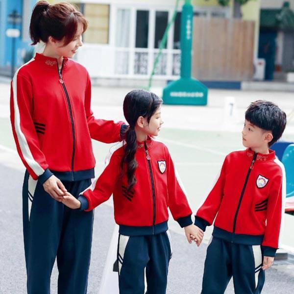 秋冬装幼儿园园服红色深蓝色混搭